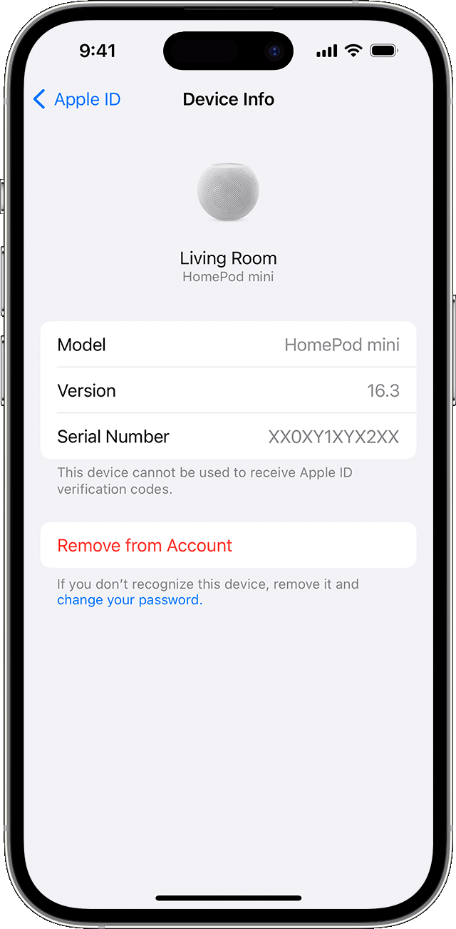 Settings screen on iPhone with serial number visible