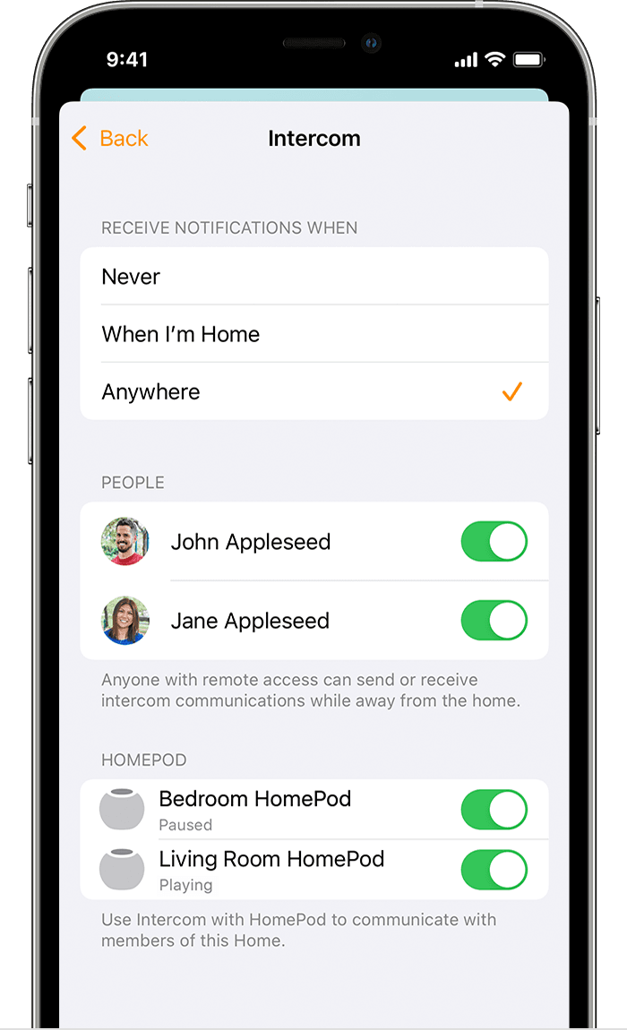 iOS screenshot shows Intercom settings.