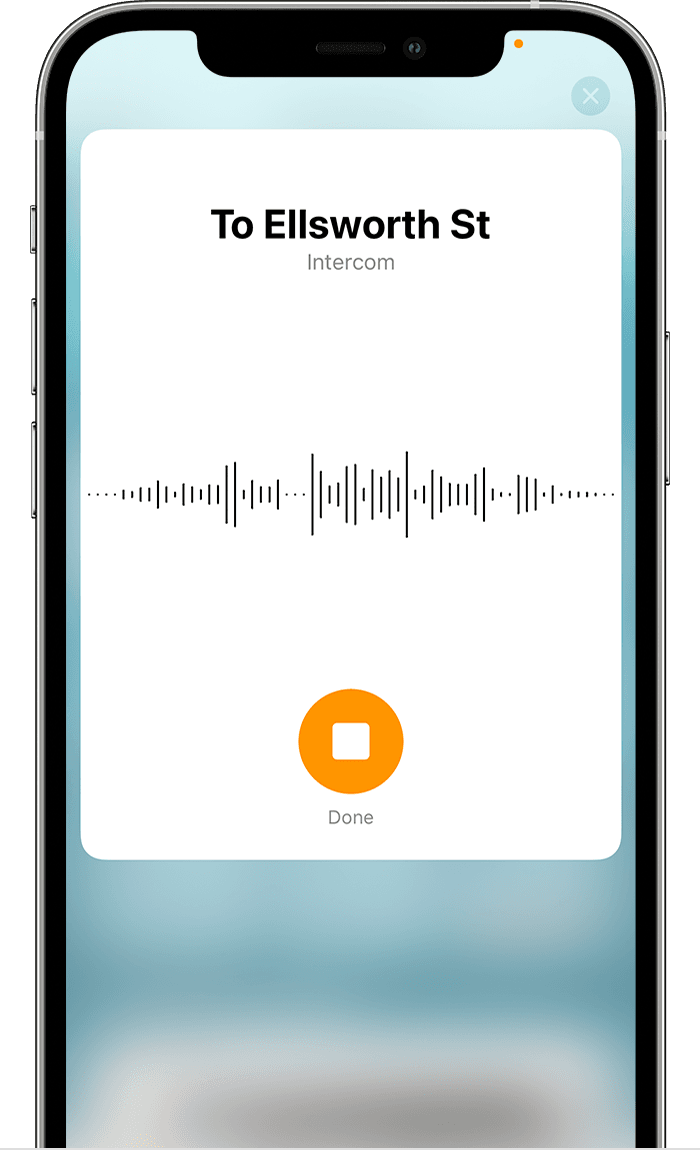 iOS screenshot shows Intercom message recording screen.