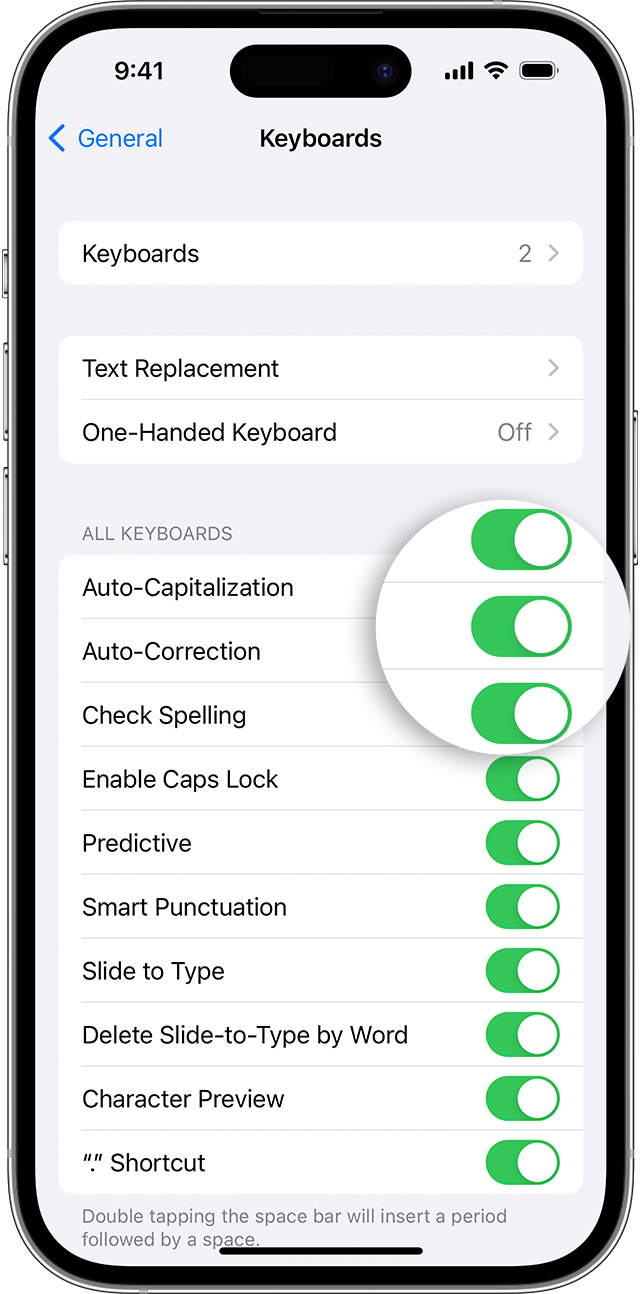 iPhone screen showing how to turn on Auto Correction