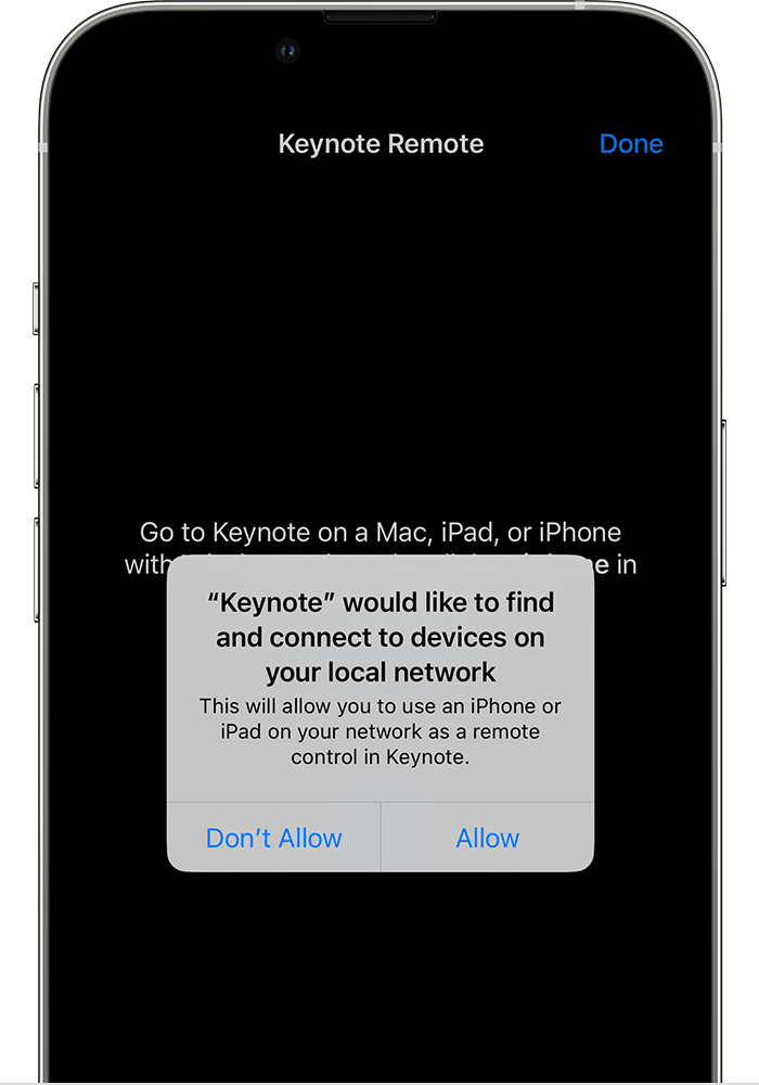 An app asks for permission to find and connect to devices on your local network.