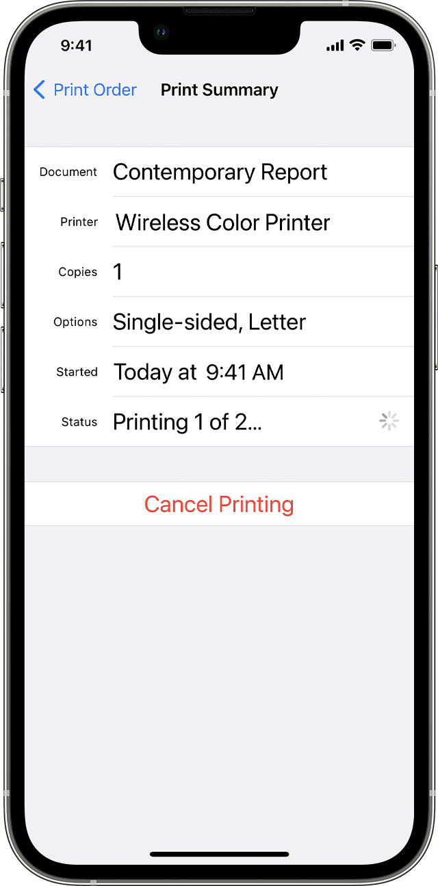 Cancel a print job from Print Summary