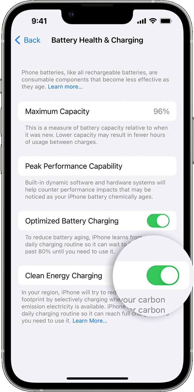 Use Clean Energy Charging on your iPhone - Apple Support