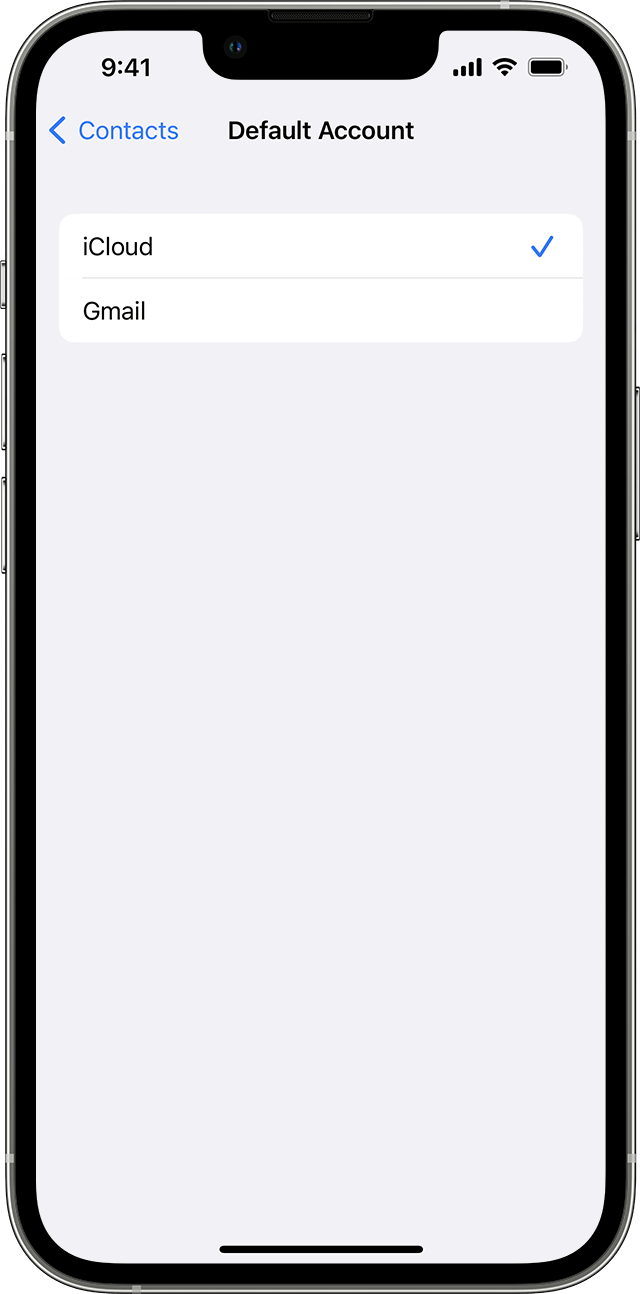 iPhone affichant l’écran Compte par défaut