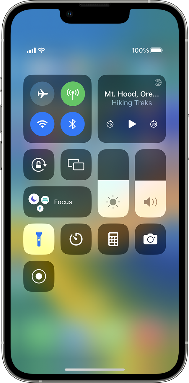 You can turn on the flashlight oh your iPhone through Control Centre.