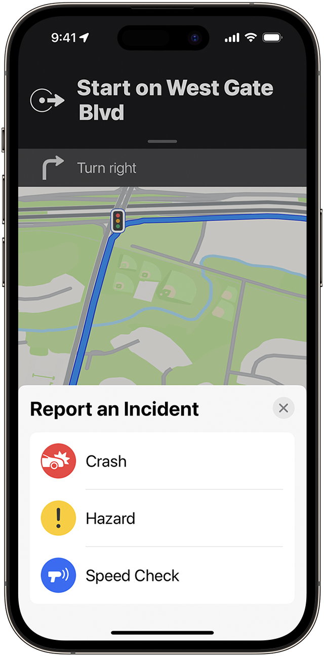 You can report an incident as you use turn-by-turn directions in Maps on your iPhone.