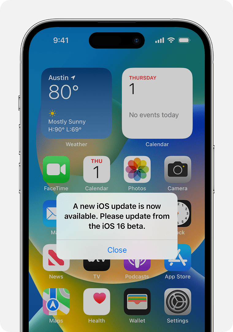 iPhone στο οποίο εμφανίζεται η ειδοποίηση «Διατίθεται μια νέα ενημέρωση iOS». 