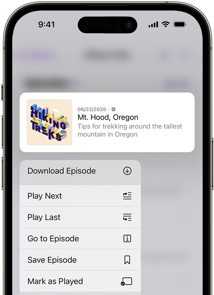The Download Episode option on iPhone.
