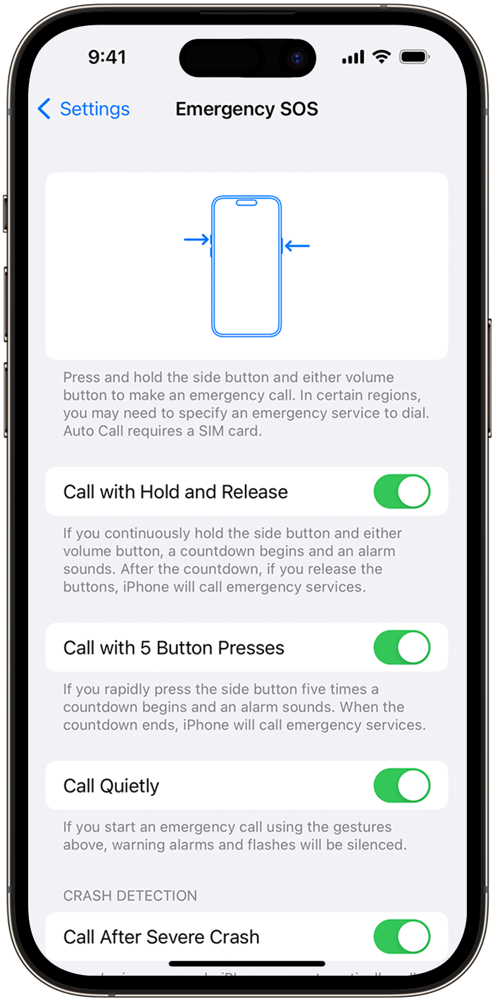 La configuración de Emergencia SOS en un iPhone con iOS 16.3.
