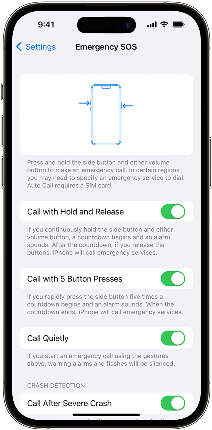 Le impostazioni SOS di emergenza su iPhone in iOS 16.3