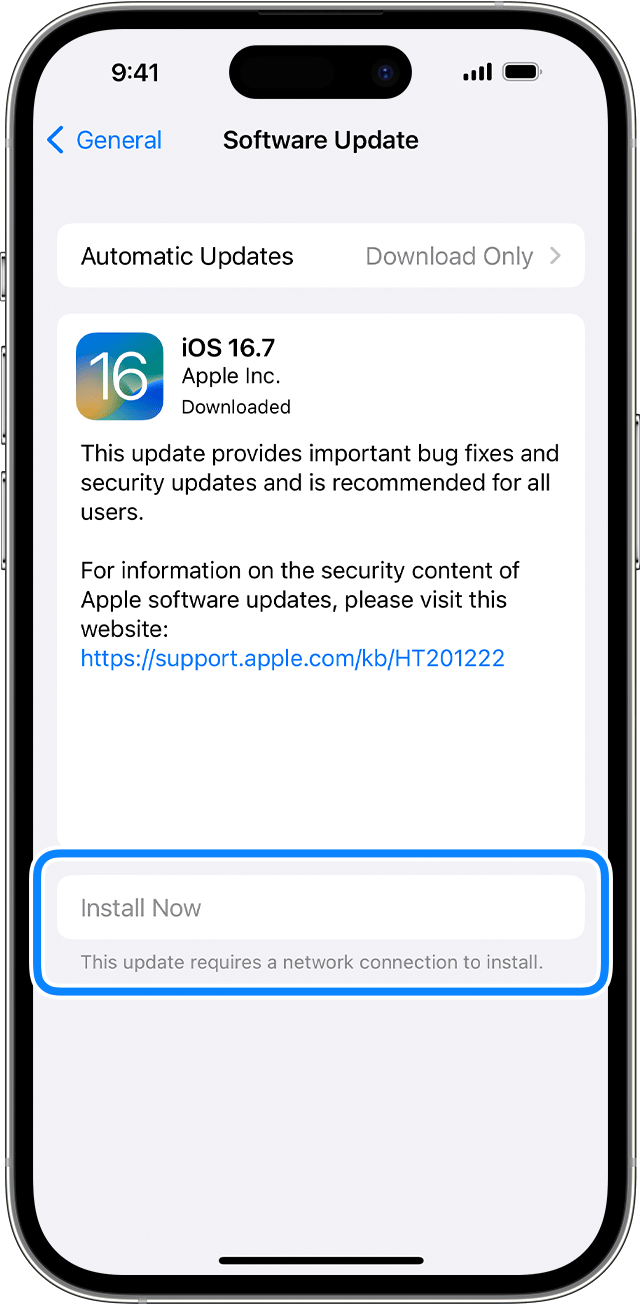 An iPhone showing the "Install Now" alert