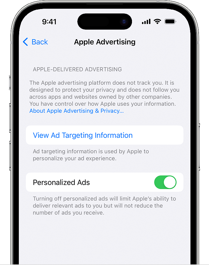 In Apple Advertising Settings, turn off Personalized Ads