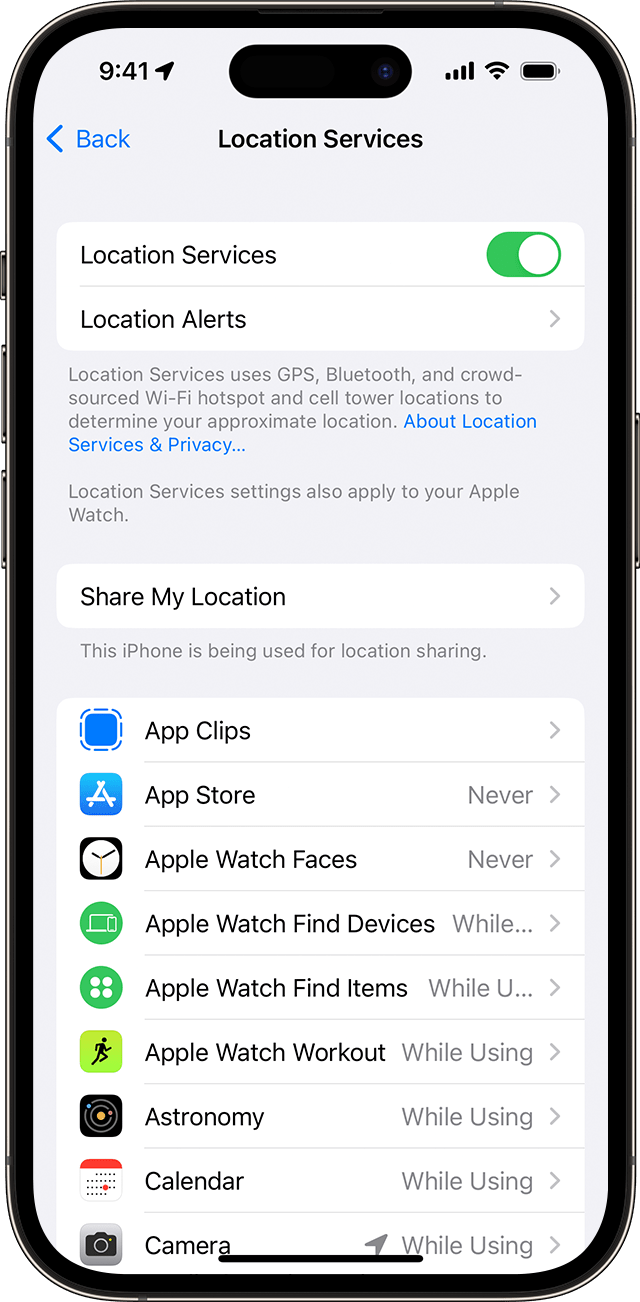 Location Services setting on iPhone