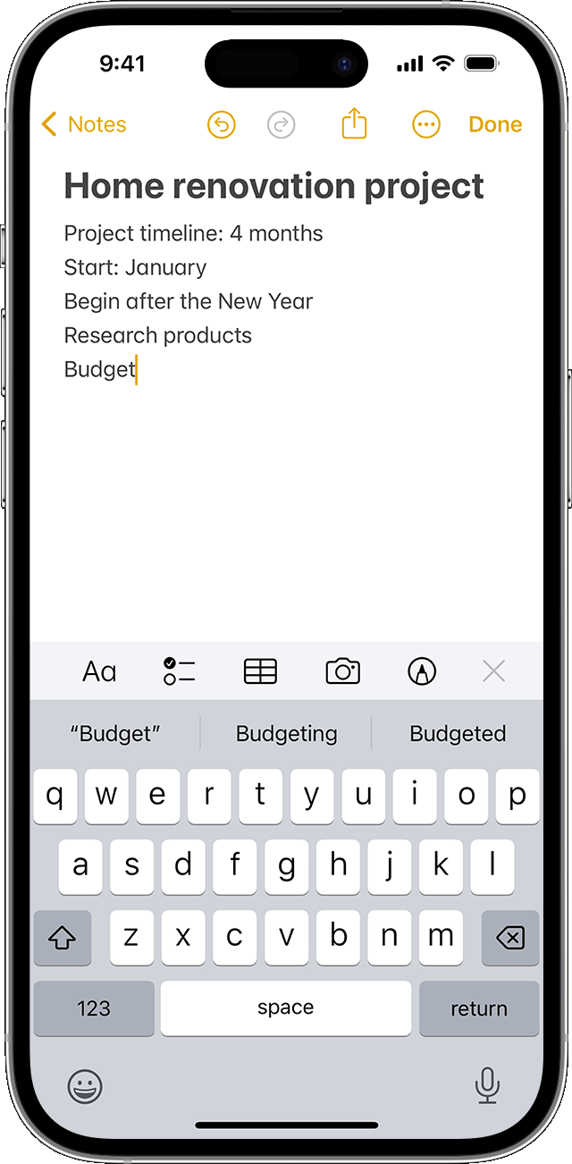 iPhone showing how to create a note in the Notes app.