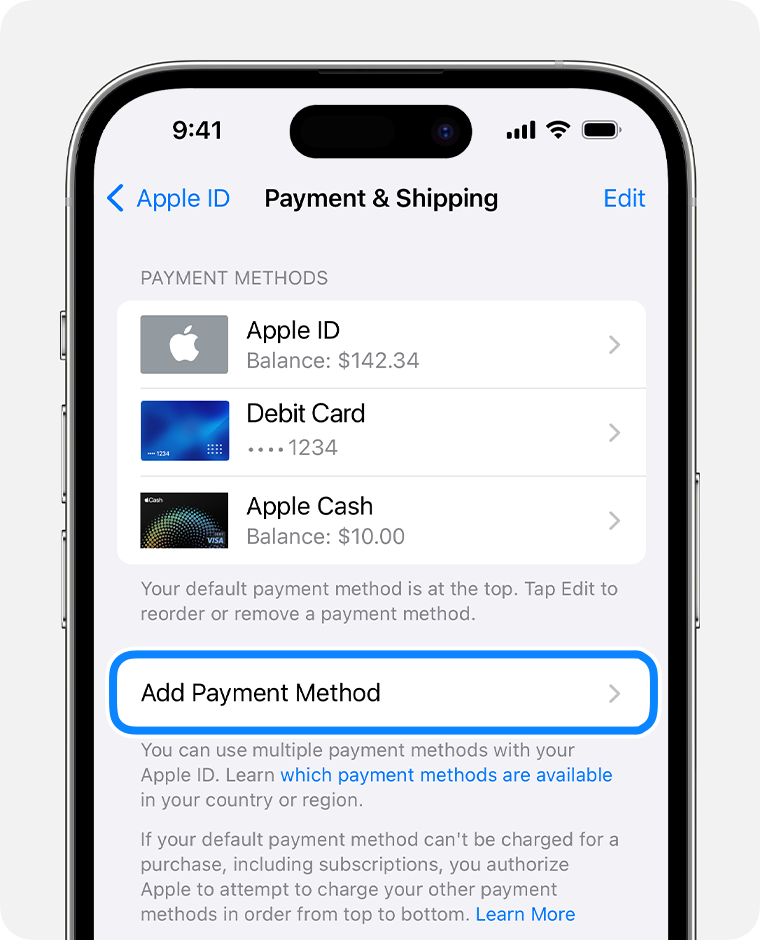 Agregar una forma de pago a tu Apple ID - Soporte técnico de Apple (US)
