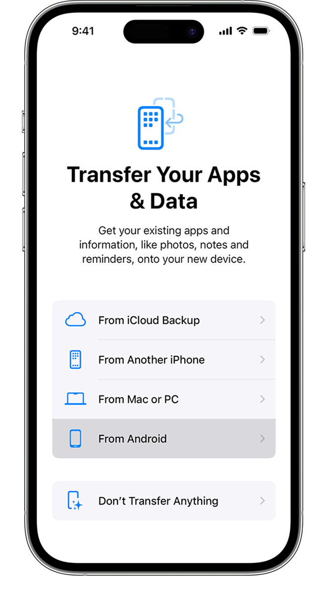 During the transfer process, you can pick which apps and information you'd like transferred.