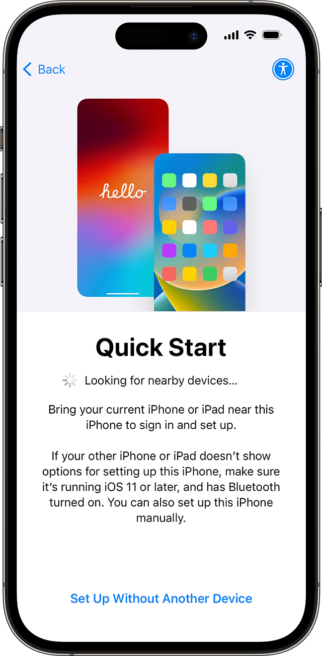 In iOS 17, you can set up your new iPhone with another device through Quick Start.