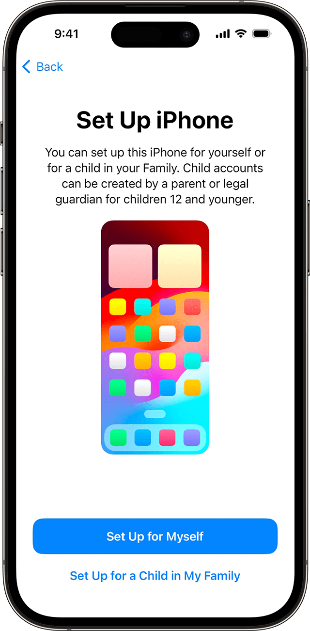 During the iPhone set up process in iOS 17, you can choose whether the new phone is for you or for a child in your family.