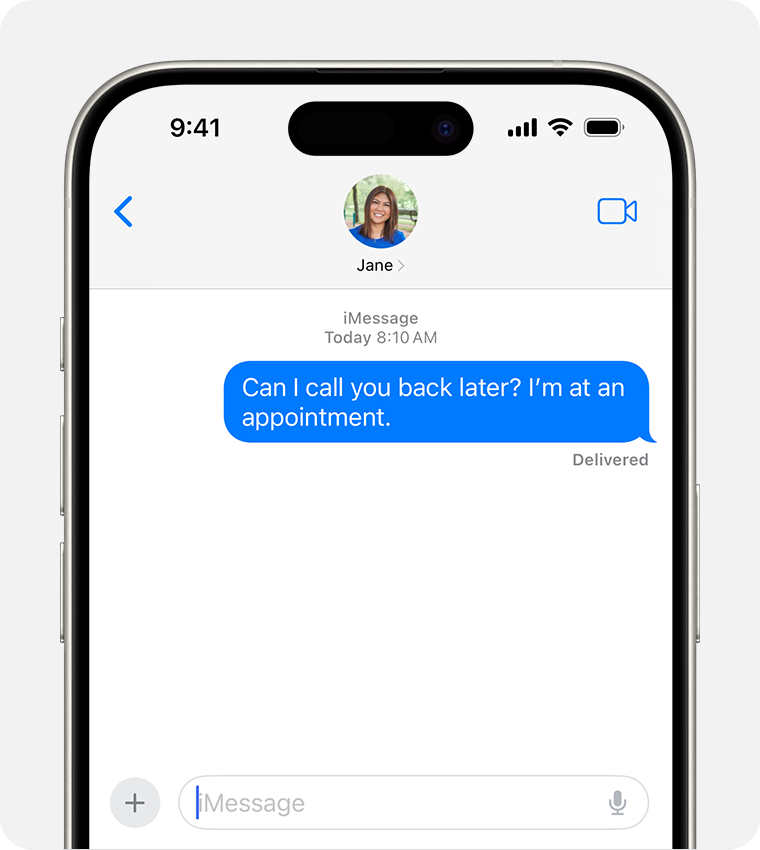 An iPhone showing an iMessage message