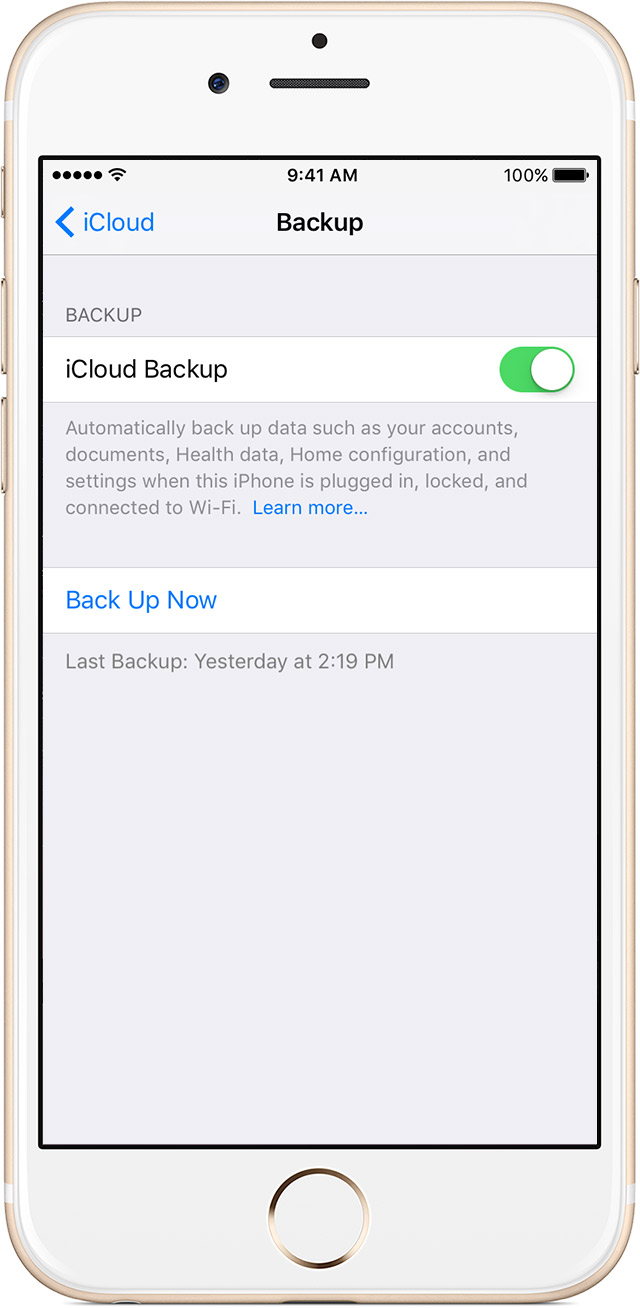 Turn on iCloud Backup