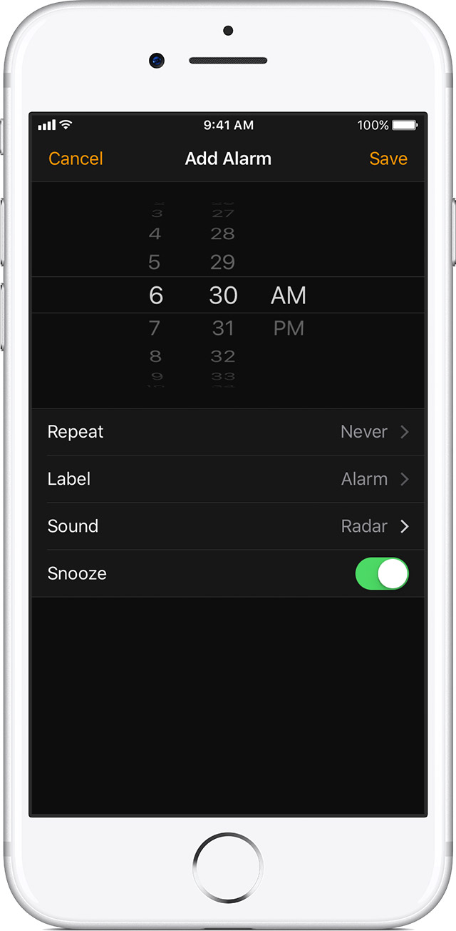 set alarm snooze time iphone