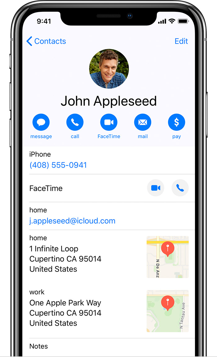 John Appleseed's contact information.