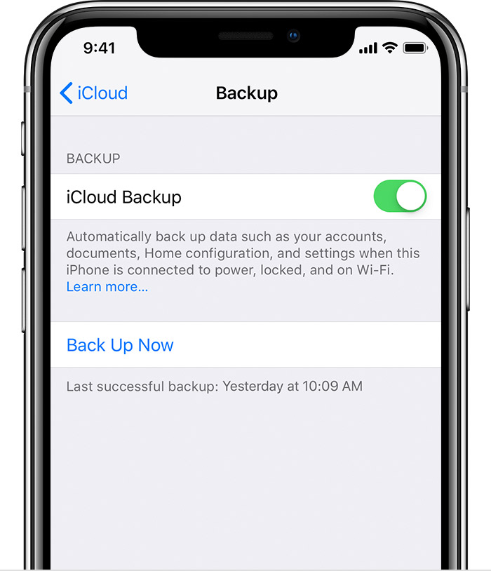 tap iCloud back up