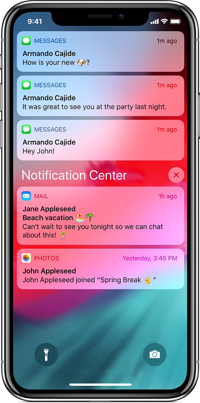 ekrāns, kas parāda paziņojumus iPhone X tālrunī