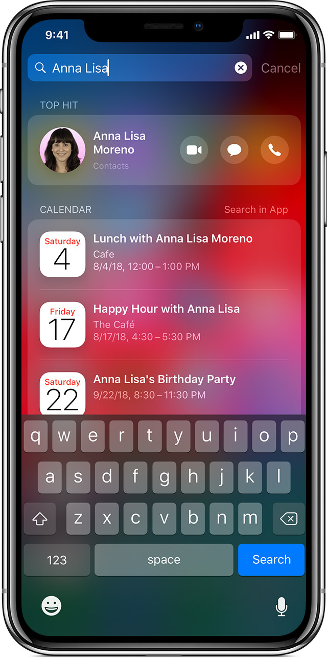 ekrāns, kas parāda meklēšanu iPhone X tālrunī