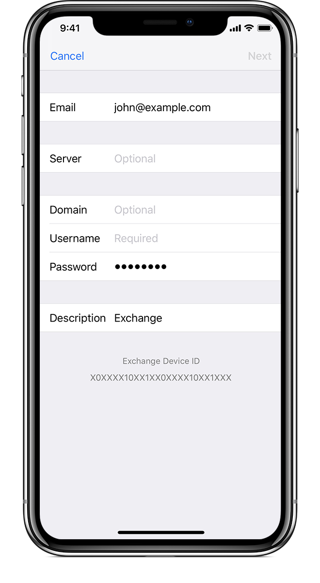 The configure manually screen when adding an account for Microsoft Exchange