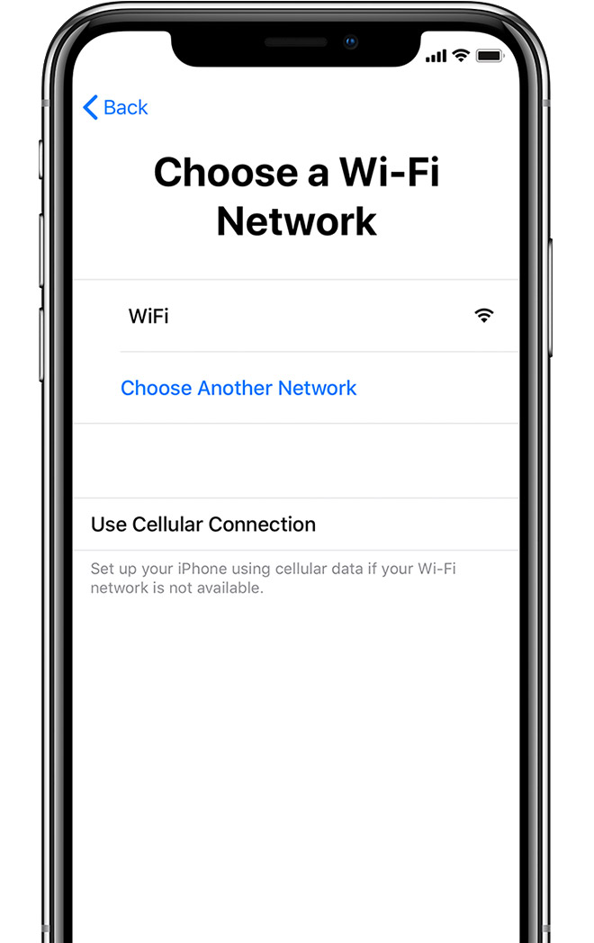 Choose a Wi-Fi Network screen on iPhone