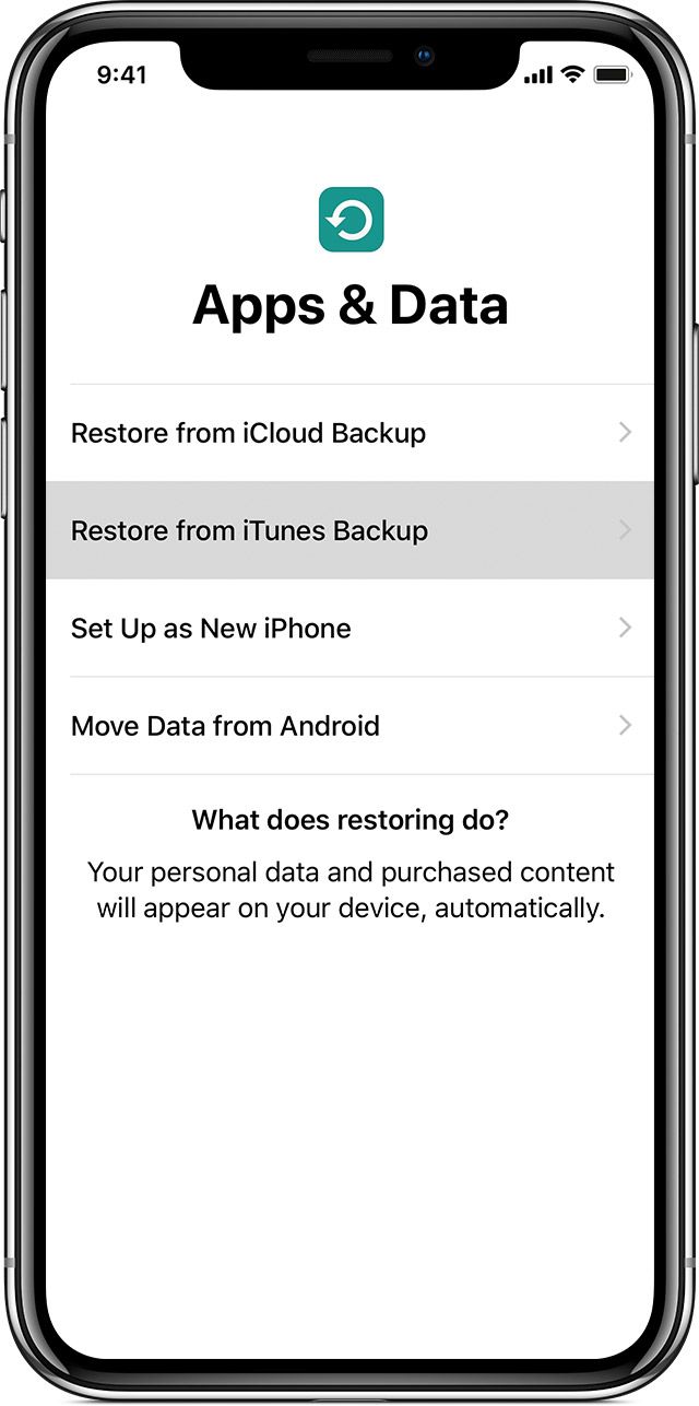 screen showing restore options