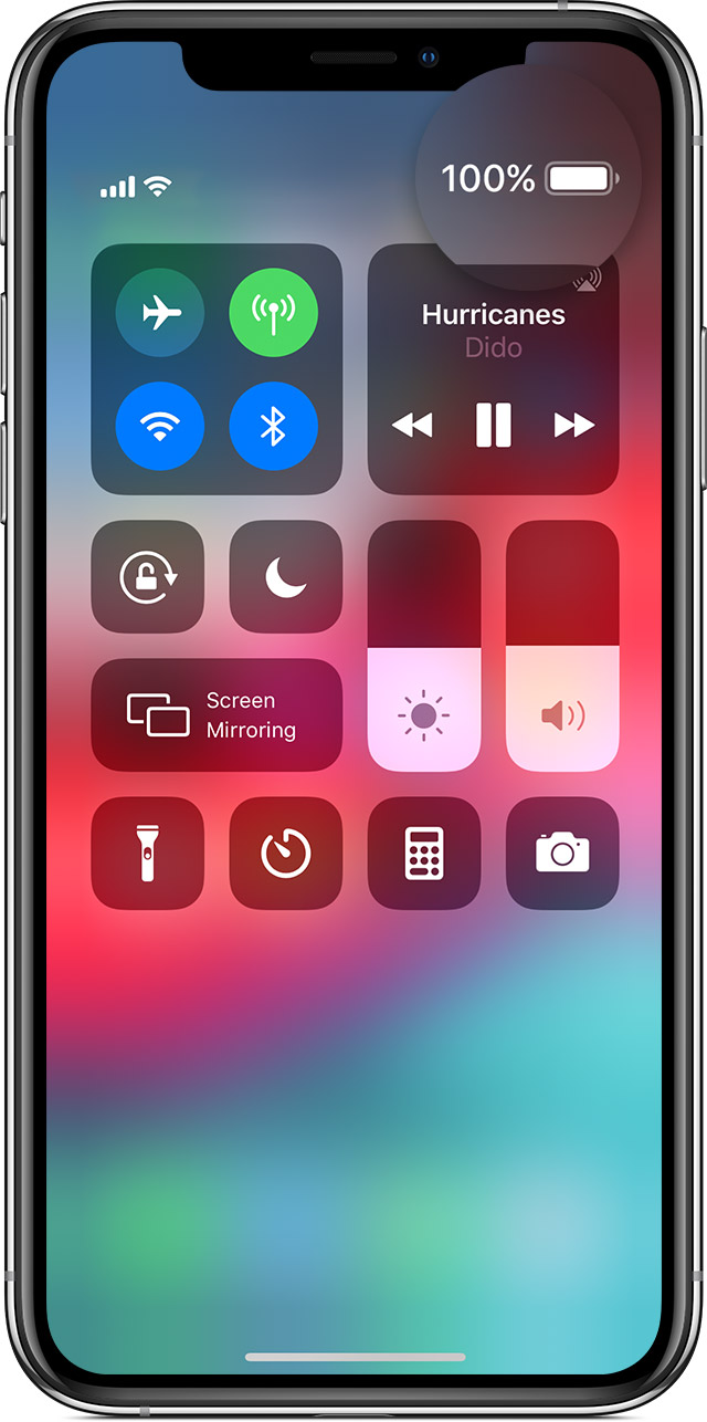 ios12 iphone xs control center battery percentage