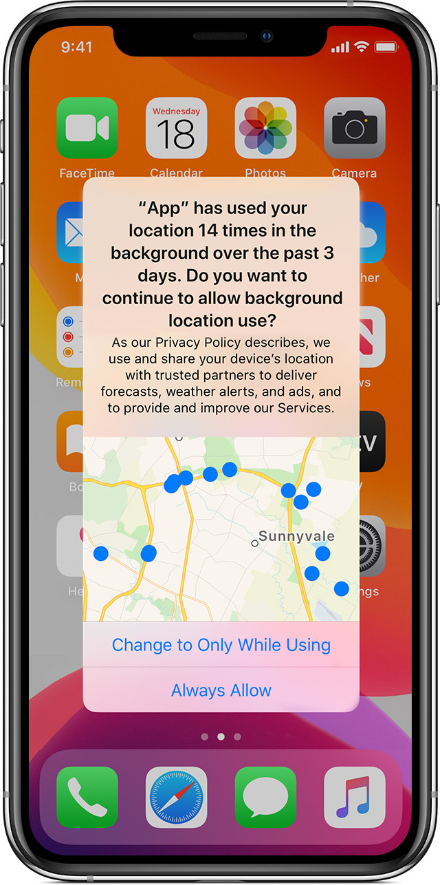 Votre iPhone vous rappelle qu’une app utilise votre position et affiche les positions sur une carte.