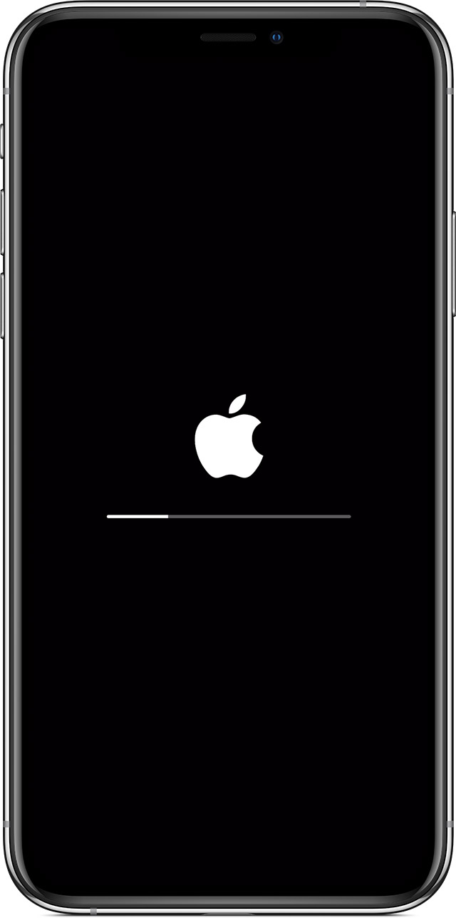 An iPhone showing the Apple logo and progress bar