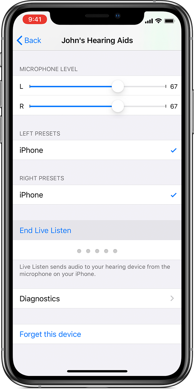ios13 iphone xs settings accessibility hearing devices end live listen