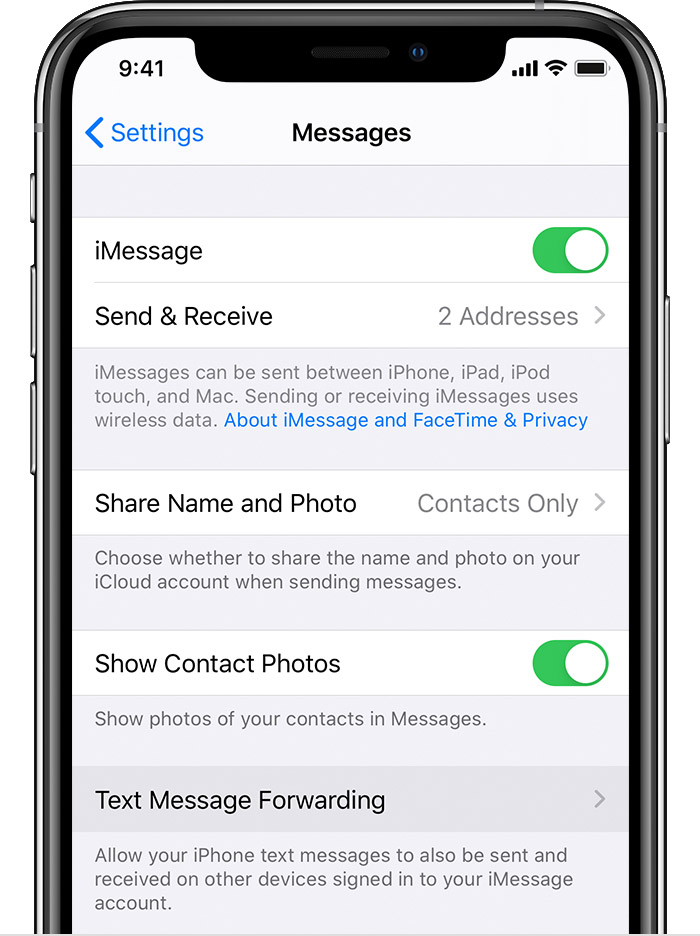 mac os no setting for text message forwarding