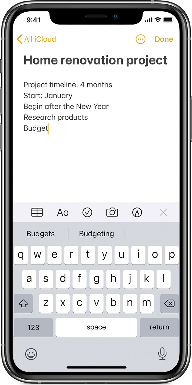 iPhone showing how to create a note in the Notes app