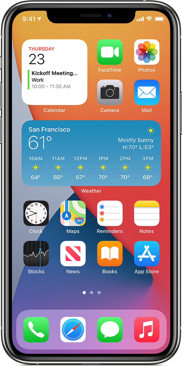 home screen with widgets