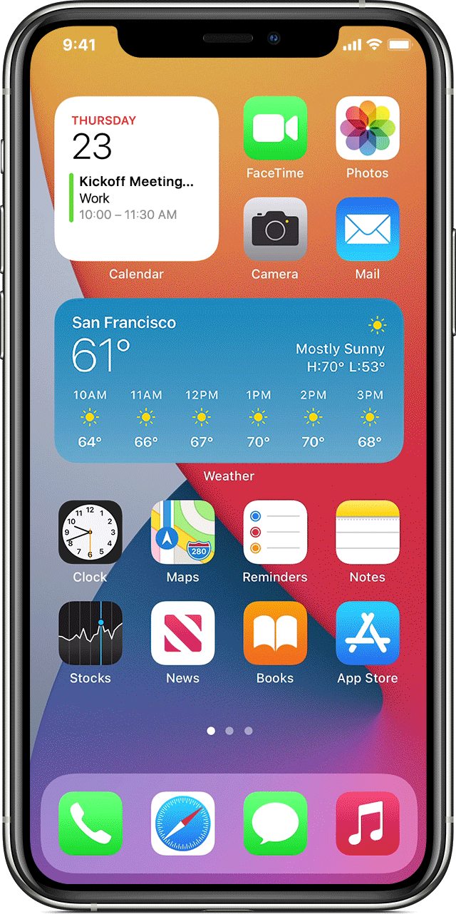 iPhone mostrando conjunto de widgets