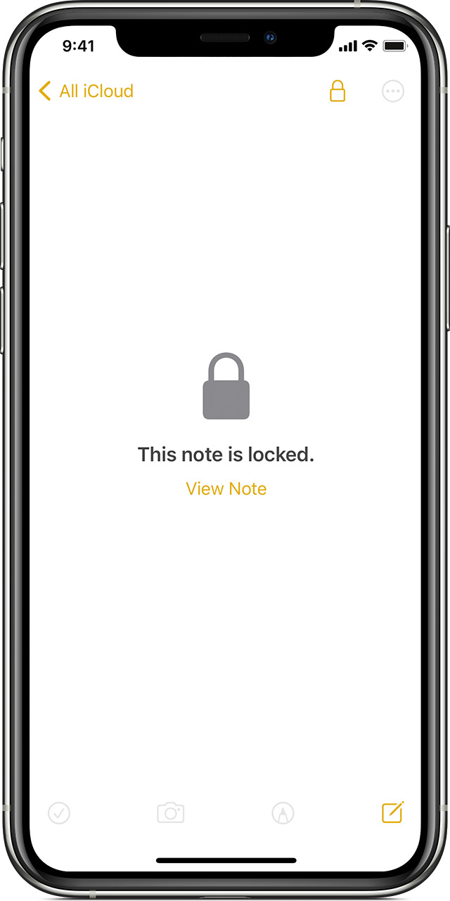 iPhone showing "This note is locked."