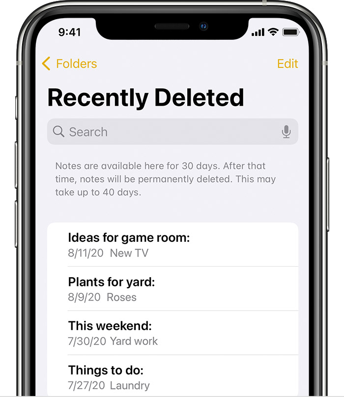 no recently deleted notes folder on iphone