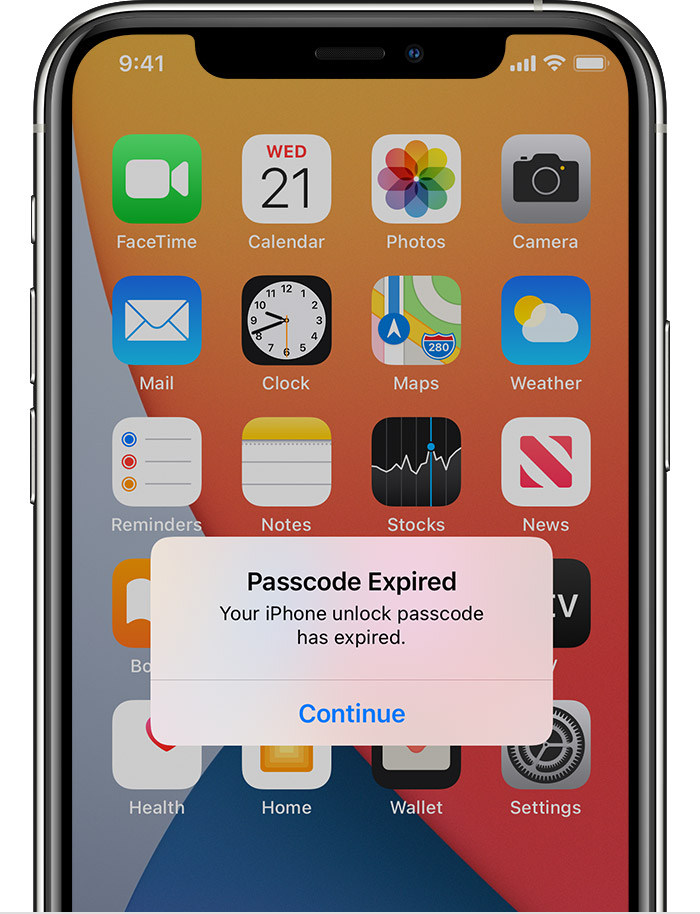 ios14 iphone11 pro passcode expired notification