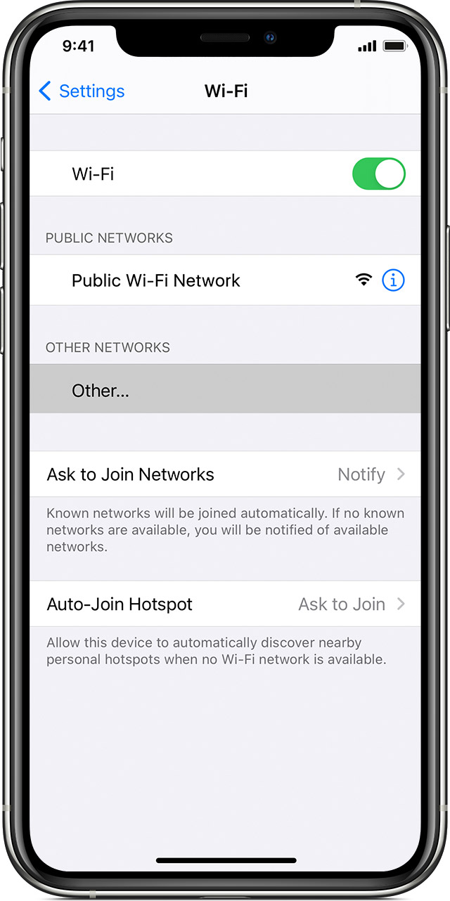 Iphone Ipad Ipod Touch で非表示の Wi Fi ネットワークに接続する Apple サポート 日本