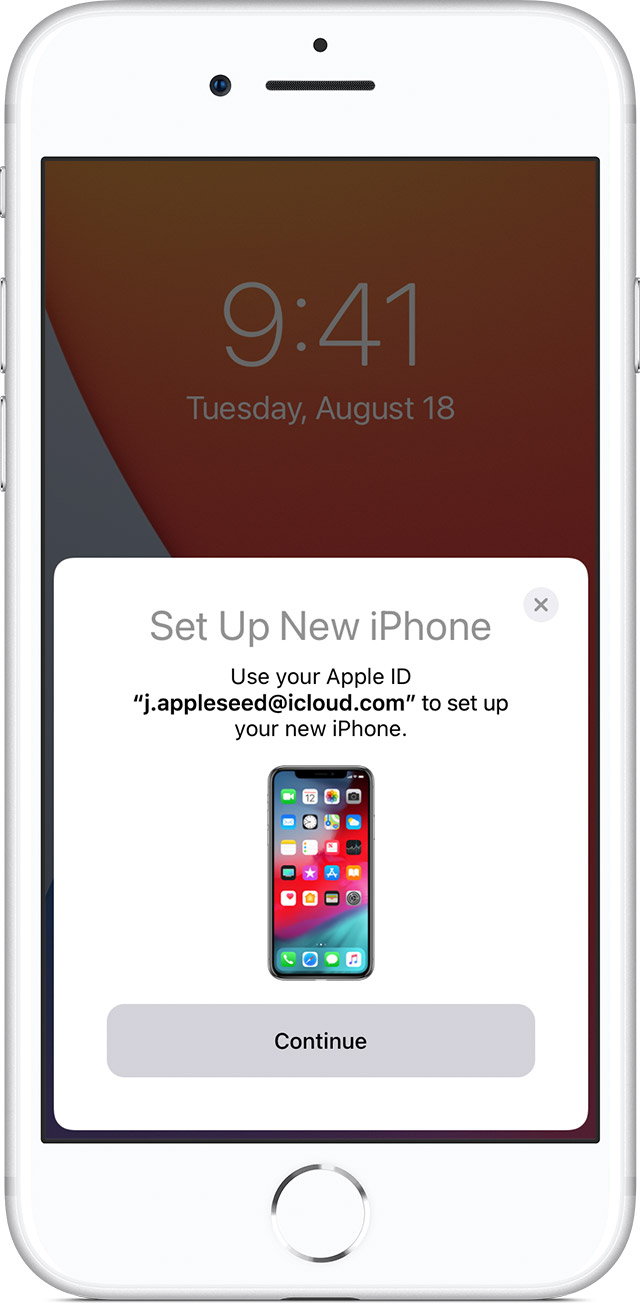 iPhone 顯示「快速開始」畫面，提示您設定新的 iPhone。