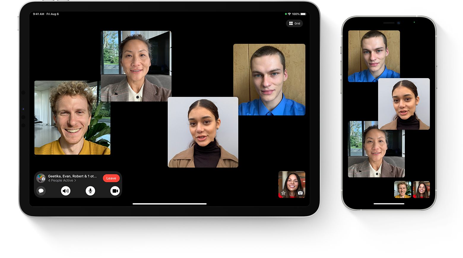 iPhone and iPad showing a Group FaceTime call