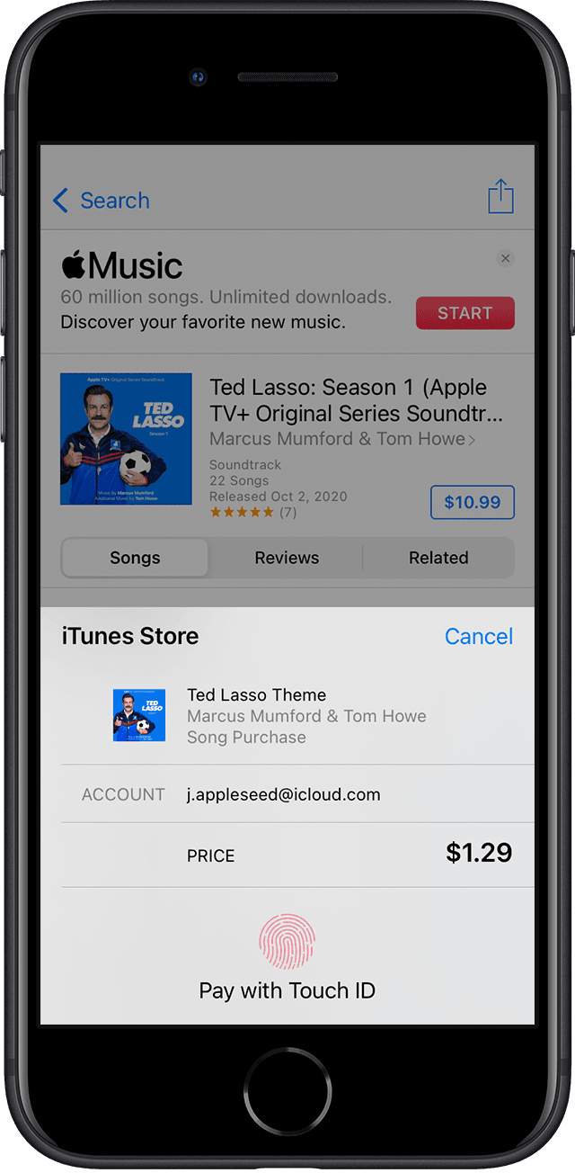 Paying for a song in the iTunes Store using Touch ID