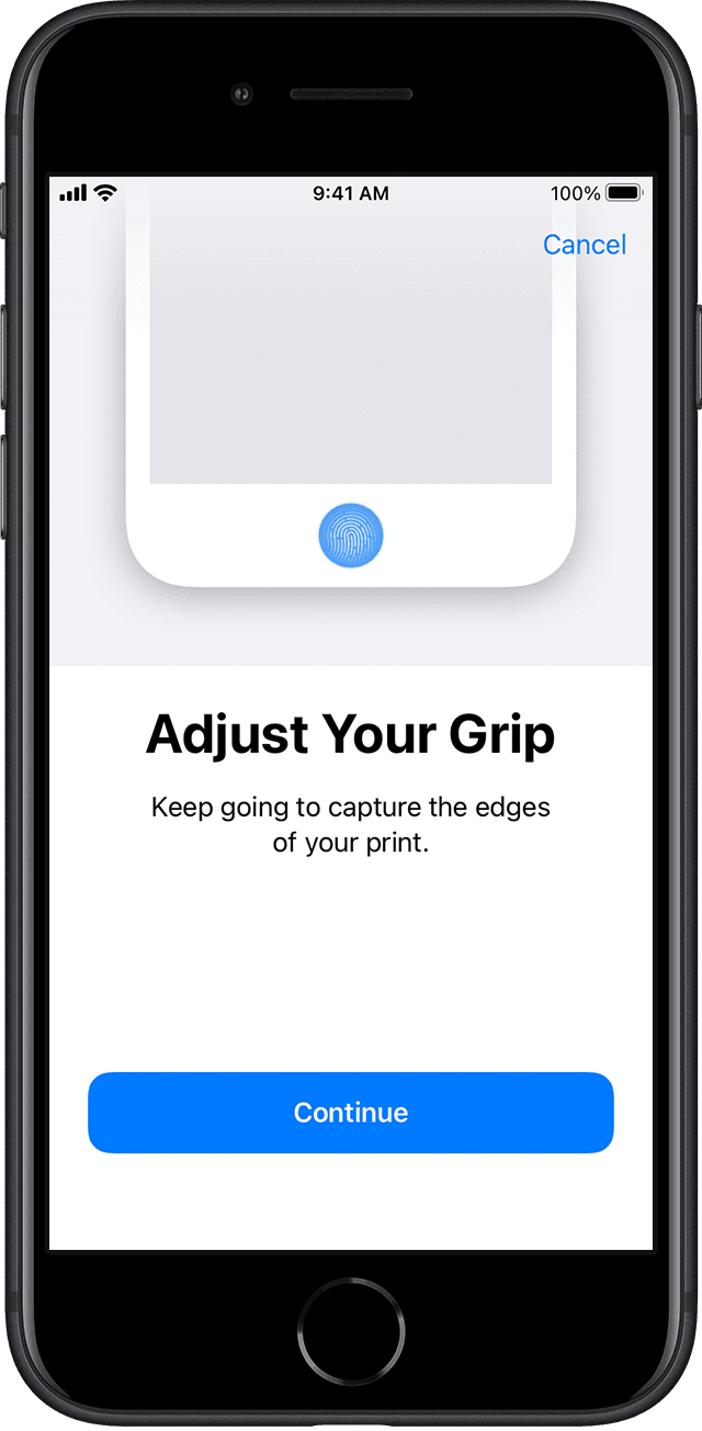 This step of the Touch ID setup process accounts for a user's unique grip