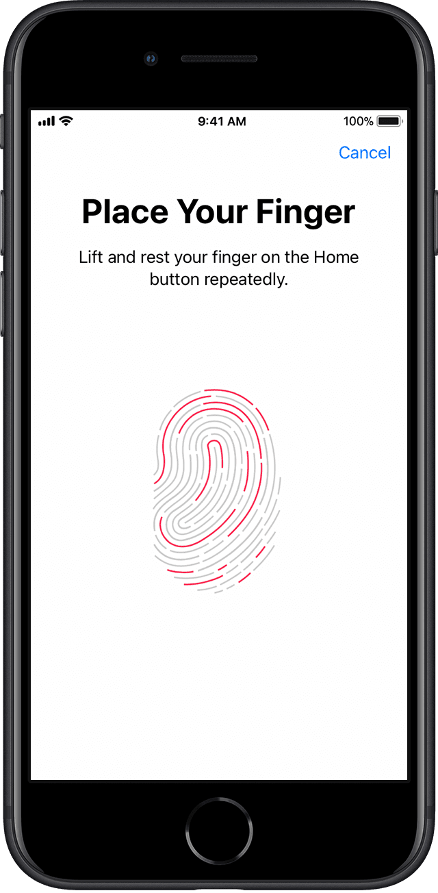 The initial setup screen for Touch ID