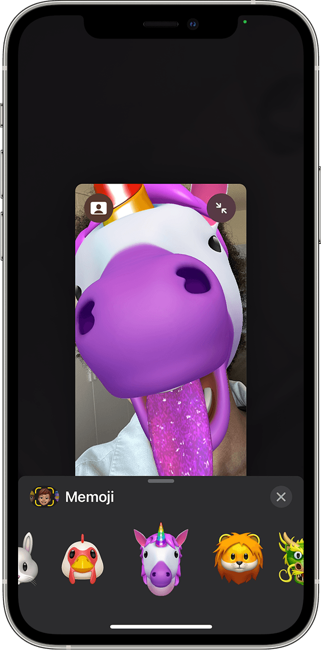 iPhone, amely bemutatja az animált Memojik FaceTime alkalmazásban való létrehozását